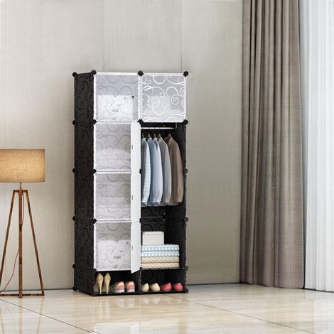 Étagère de Rangement en Plastique/Armoire 8 Cubes Style Moderne 167x76x37cm Noir (1/5)