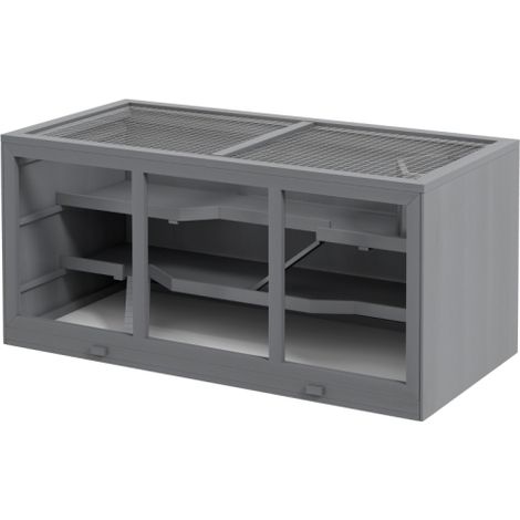 Gabbia per criceti in miniatura, gabbia per roditori, gabbia in legno per piccoli animali, gabbia per topi con scaletta, gabbia per piccoli animali, villa per roditori, a tre livelli, grigia, 115 x 57 (1/5)