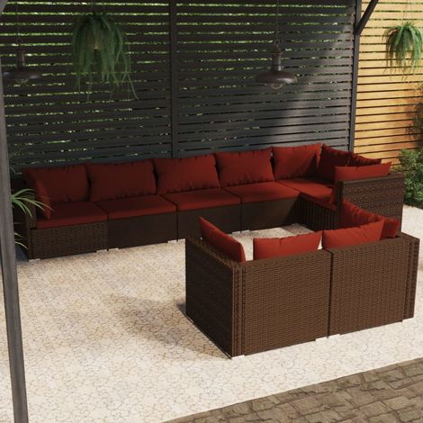 Salon de jardin avec coussins 8 pcs marron résine tressée (1/5)