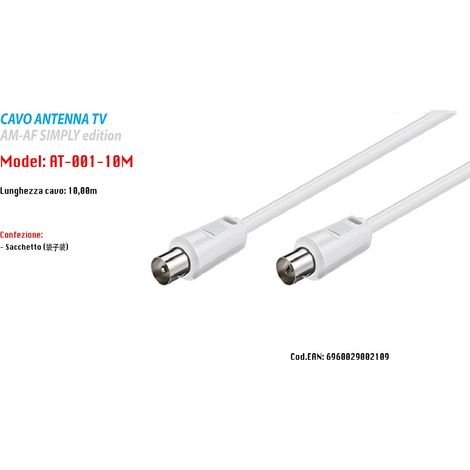 TRADE SHOP - Cavo Coassiale Per Antenna Tv Maschio-femmina 10 Mt Prolunga Maxtech At-001-10m -