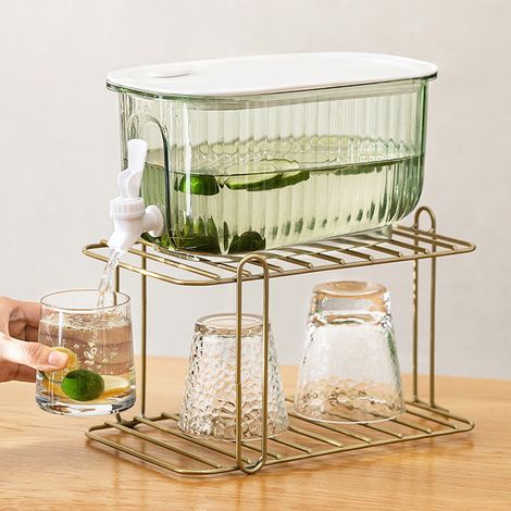 Pichet à eau réfrigéré avec robinet, seau à jus/boissons fraîches ménager, seau à citron/thé aux fruits/boissons, grande capacité, vert. (1/5)