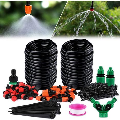 145 Pcs Kit d'irrigation goutte à goutte, Tuyau 10m, Système arrosage automatique, Jardin, Serre, Pelouse (1/5)