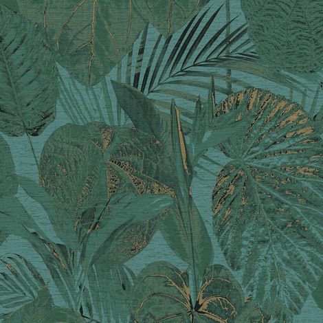 Nature wallpaper wall Profhome 393553 hot embossed non-woven wallpaper slightly textured with floral ornaments and metallic highlights green teal gold blue green 5,33 m2
