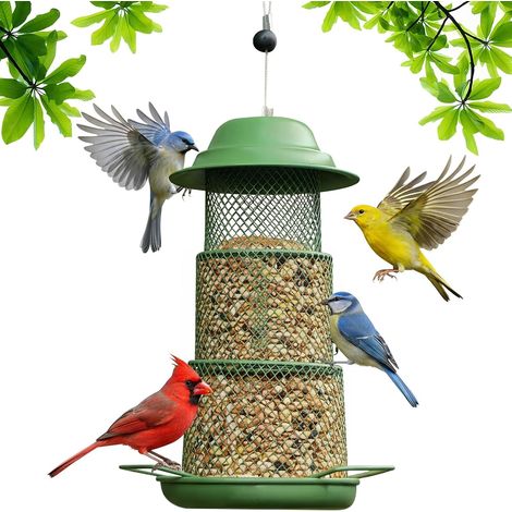 CCYKXA Hängender Vogelfutterspender aus Metall für den Außenbereich, eichhörnchensicher, für Garten, Balkon, Hof und Wildvögel, Grün (1/5)