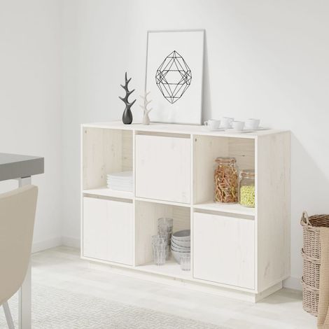 Buffet,Placard de cuisine,Meuble de rangement Blanc 110,5x35x80 cm Bois massif de pin -TZ64904 (1/5)