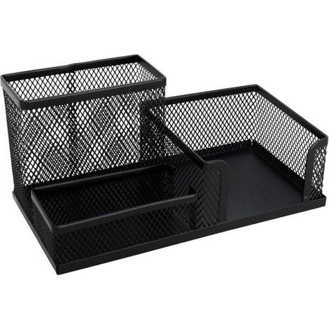 Organiseur de bureau - 3 compartiments - Métal - Noir - Pour le bureau (1/4)