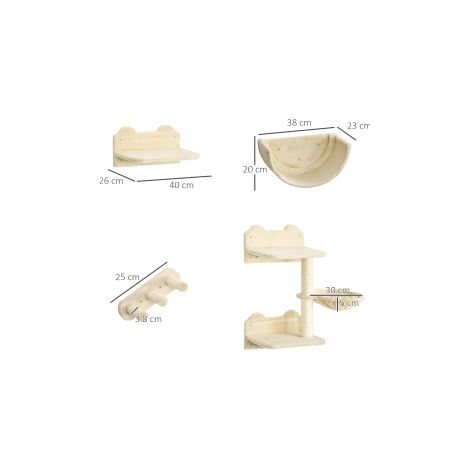 Mur d'escalade pour chat 4 pièces avec griffoir, échelle, hamac et plateforme, jusqu'à 5 kg, pour maison et appartement (1/5)