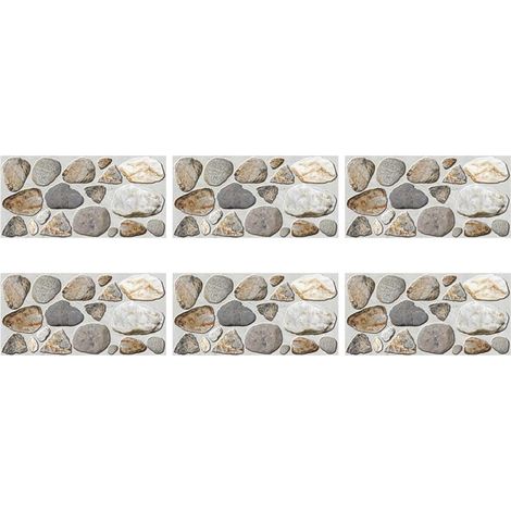 Papier peint imperméable 6 feuilles en PVC motif pavé pour murs et sols de cuisine et salle de bain résistant à l'humidité 30x15cm (1/5)