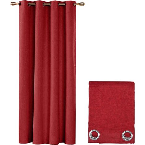 Tenda Porta Finestra 140x280 cm Tessuto Intrecciato Semitrasparente Coprente Occhielli Acciaio - Bordeaux