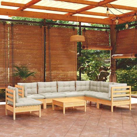 vidaXL Muebles de jardín 8 pzas y cojines madera maciza de pino crema (1/5)
