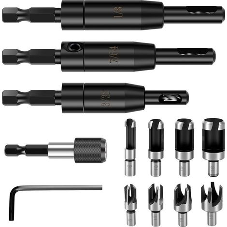 3 Stück Scharnierbohrer Set 8/9/9.5cm Selbstzentrierende Bohrer Set mit 8PCS Korkbohrer Zentrierbohrer Kreisbohrer für Kohlenstoffstahl Eisenplatte Dämmplatte PVC-Platte Holzplatte (1/5)