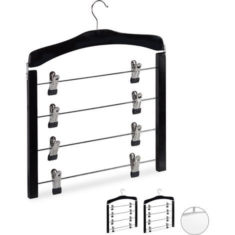 Set of 9 Relaxdays Multi Skirt Holders Compact, 360° Swivel Hooks, Clips for Pants and Skirts, Wooden, Black