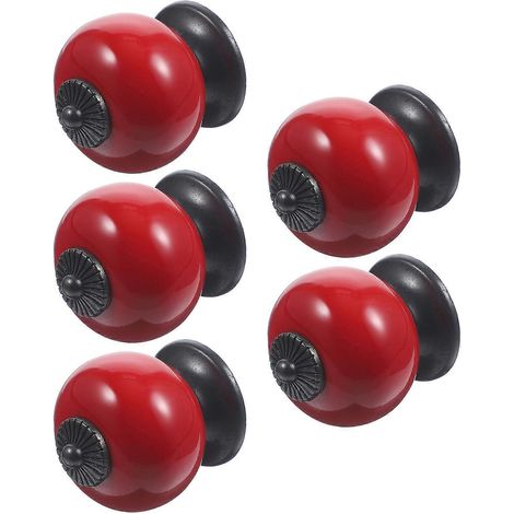 Lot de 5 poignées de porte, tiroir et placard de cuisine rondes en céramique (rouge) (1/5)