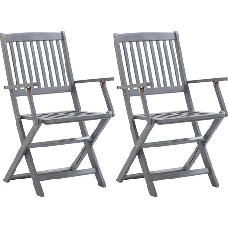 Lot de 2 Chaises de jardin pliables - Chaise d'extérieur pour terrasse/jardin avec coussins Bois d'acacia BV435581 - BonneVie (1/5)