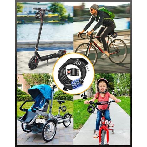 Chaîne Antivol Vélo - - Longueur 120 cm - Code à 5 chiffres - Noir - Acier tressé (1/4)