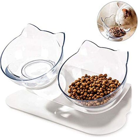 1 Gamelle double surélevée, plastique ABS et polycarbonate, motif tête de chat, pour chats et petits chiens (1/5)