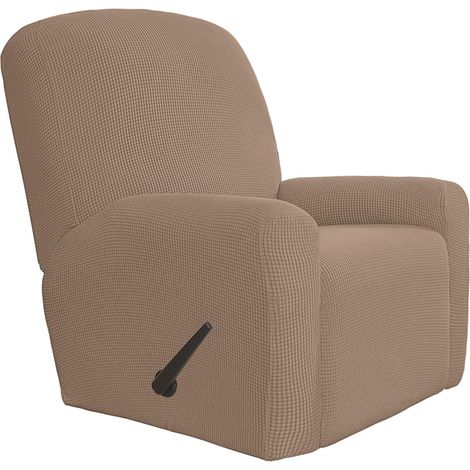 Housse 4 pièces pour Grand Fauteuil Relax en Tissu Jacquard élasthanne à Petits Carreaux avec élastique en Bas, Taille XL, Camel (1/5)