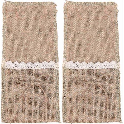 40 porte-couverts champêtres en toile de jute naturelle, pochettes pour couverts adaptées aux fourchettes, style rustique. (1/4)