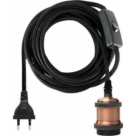 Douille E27 avec Interrupteur. Fil électrique en Tissu de Câble de 3.5 mètres pour Douille Ampoule/ Edison retro suspension Luminair/ Lampe Créative. Adaptateur de Lampe Vintage Cuivre Rouge (1/4)