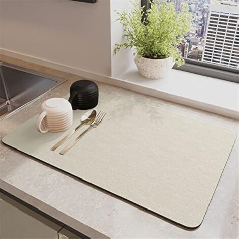 Tapis Égouttoir Absorbant Évier, 30x40cm Tapis de Machine à Café, Silicone Antidérapant Tapis Vaisselle, Egouttoir Séchage Rapide, Tapis De Sechage Vaisselle pour Cuisine, Bar Et Évier (Beige) (1/4)