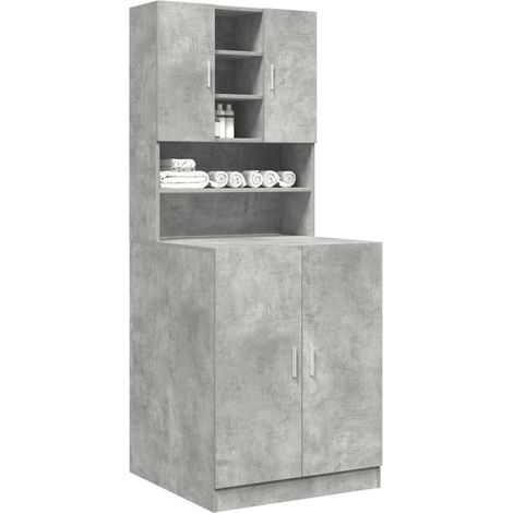 Vidaxl – Armoires pour machine à laver 2pcs – Bois d'ingénierie gris béton – Grand espace de rangement – Design épuré pour salle de bain (1/5)