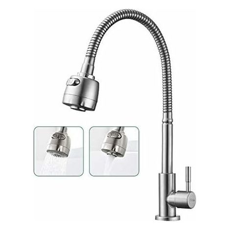 360° Rotating Spring Hose Kitchen Sink Mixer Tap Dual Function Water Outlet Single Cold Water Tap Brushed Stainless Steel (1/5)