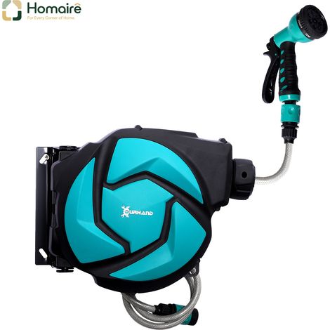 HOMAIRE Boîte à tuyau mural rotative 180° avec multibrause, tuyau 10 m, protection contre le gel -5–45 °C, en plastique vert et noir (1/5)
