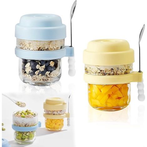 Tarros para avena nocturna, Tarros de vidrio reutilizables de 440 ml, Tarros de vidrio para preparar comidas, yogur, cereales, ensalada y pudín (1/4)