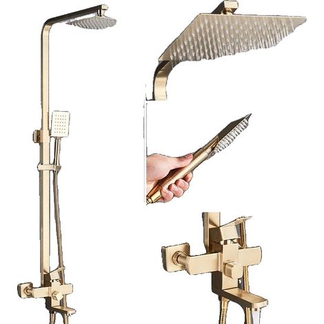 Ensemble de Douche de Salle de Bain, Caractéristiques à Main et Pluie, Design Mural, Brossé Or B (1/2)