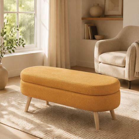 Banc coffre 110 cm en chenille jaune pour entrée OKMYHOME