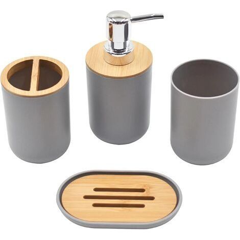 Badezimmer-Accessoire-Set, robustes 4-teiliges Set, Badezimmer-Accessoire-Set mit Seifenspender, Zahnbürstenhalter, Becher, Seifenschale (grau) (1/4)