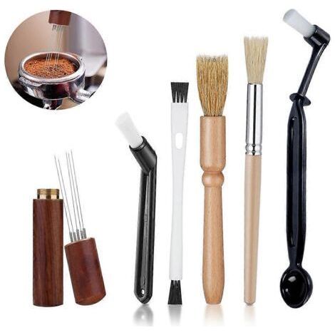 Fournitures de nettoyage Ensemble de brosses de nettoyage pour machine à café 6 pièces Brosse de nettoyage à café Brosse de nettoyage en bois pour moulins et brosse en nylon-Chrom (1/5)