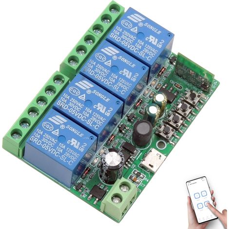 Interrupteur Intelligent WIFI 4 canaux, DC 5V 12V 24V 36V Sortie Passive Module Relais, APP Contrôle WIFI compatible avec Google Home, commutateur Inching/autobloquant (1/5)