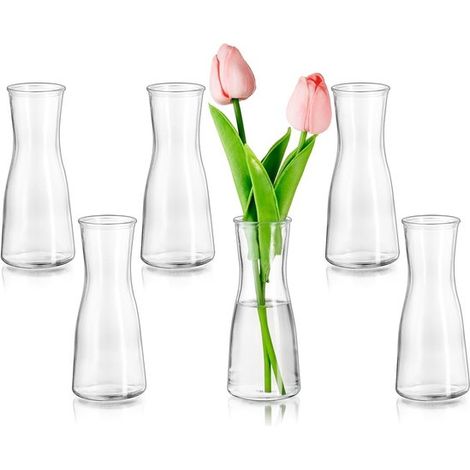 Juego de 6 mini jarrones modernos - Jarrones decorativos de cristal transparente - Jarrones minimalistas para sala de estar y bodas (1/5)