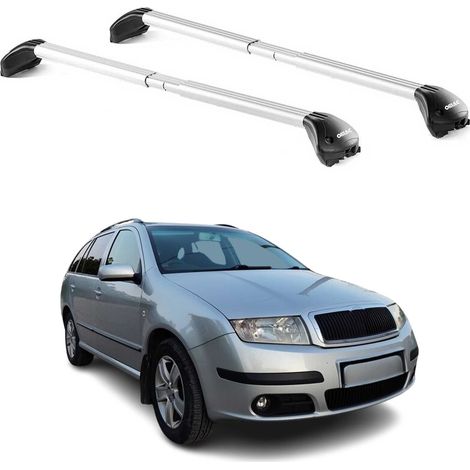 OMAC Barres de toit transversales certifiées TÜV pour Skoda Fabia Break 1999-2021 – Verrouillables (4 antivols) – Charge max 100 kg – Sangle inox + protection caoutchouc Argent (1/4)