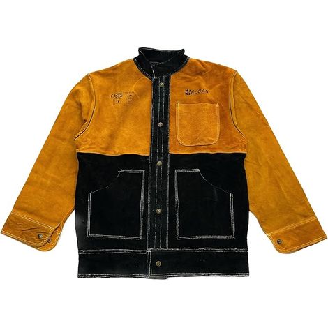 Yellow and Black Heat Resistant Leather Welding Jacket Flame Retardant Welding Workwear for Electrode Welding TIG MIG MAG(Size XL) (1/5)