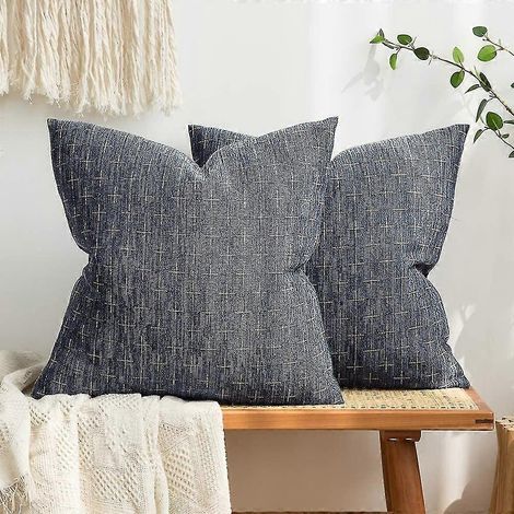 Lot de 2 housses de coussin décoratives en toile de jute et lin, style ferme moderne et rustique (1/5)