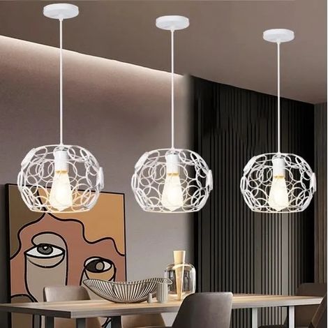 kawoo Lot de 3 Lustre Moderne Vintage,Lampe Suspension Industrielle Ajustable en Fer Cage Style Edison pour Salon Chambre (1/4)