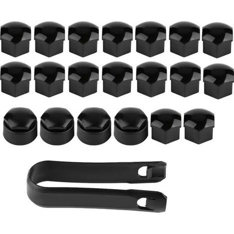 Qiilu Cache-écrou de roue 17mm 20 pcs 17mm Capuchons de Protection Couvercle d'Écrou de Roue Voiture pour Audi Noir (1/4)