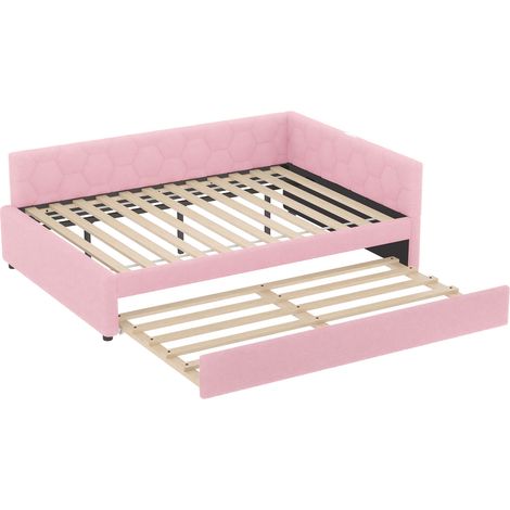 Letto a banquette 140x200 cm con letto estraibile, USB-C, MDF, rosa, MODENUIT (1/5)