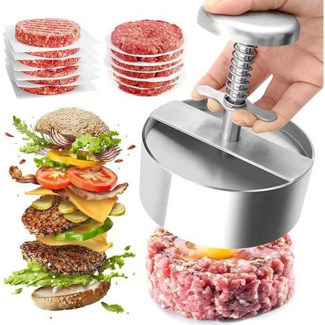 Presse à Burger - MARQUE - 304 Acier Inoxydable Antiadhésive Ajustable - Réunion de Famille, Fête (1/4)