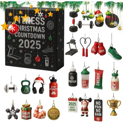 2D-Acryl-Adventskalender 2025 mit Trainingsanhänger, unterhaltsamen und motivierenden Tagen, Weihnachtsdekoration für Kinder und Erwachsene, Schreibtischaccessoire für Büro und Schlafzimmer (1/5)