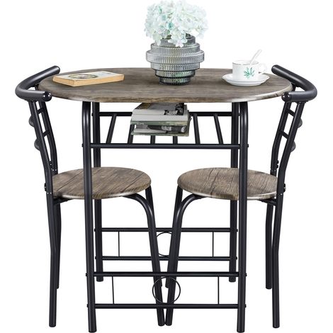 Yaheetech – Ensemble table et 2 chaises MDF – Dimensions table 80x53x73,5 cm – Style néo-rétro pour petits espaces – Porte-bouteilles intégré (1/5)