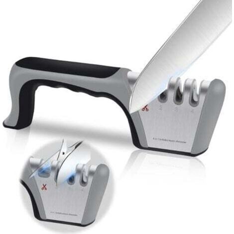 Afilador de cuchillos profesional 4 en 1 para cocina, cuchillos y tijeras, con revestimiento de goma antideslizante para cuchillos de acero inoxidable y cerámica. (1/4)