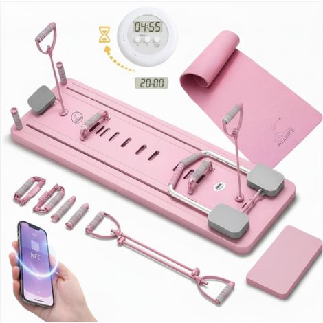 TABLA DE PILATES INTERACTIVA PARA FITNESS CARDIO TABLA DE PILATES MULTIFUNCIONAL PLEGABLE PARA EJERCICIOS BANDAS DE RESISTENCIA ROSA (1/5)