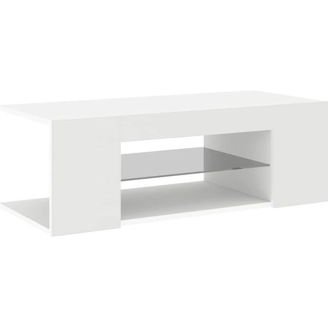 Meuble TV avec lumières LED, Étagère TV, Meuble de Salon, Blanc 90x39x30 cm OIB5947E (1/5)