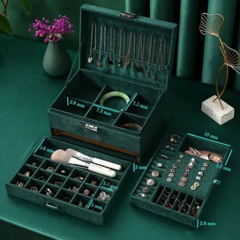 Boîte à Bijoux de Voyage Vintage pour Femme - Coffret de Rangement Grande Capacité (1/5)
