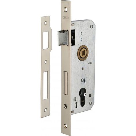 Boitier de serrure encastrable à cylindre pour porte d'entrée – Acier nickelé – Axe 35mm – Mécanisme à rappel – Compatible avec cylindre personnalisé (1/3)