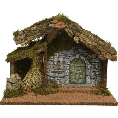 Holzhütte mit LED-Beleuchtung für den Weihnachtskrippe 32 × 17 × 27 cm (1/2)