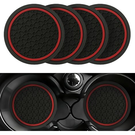 Lot de 4 sous-verres auto antidérapants, universels, pour porte-gobelets, noir/rouge. (1/5)